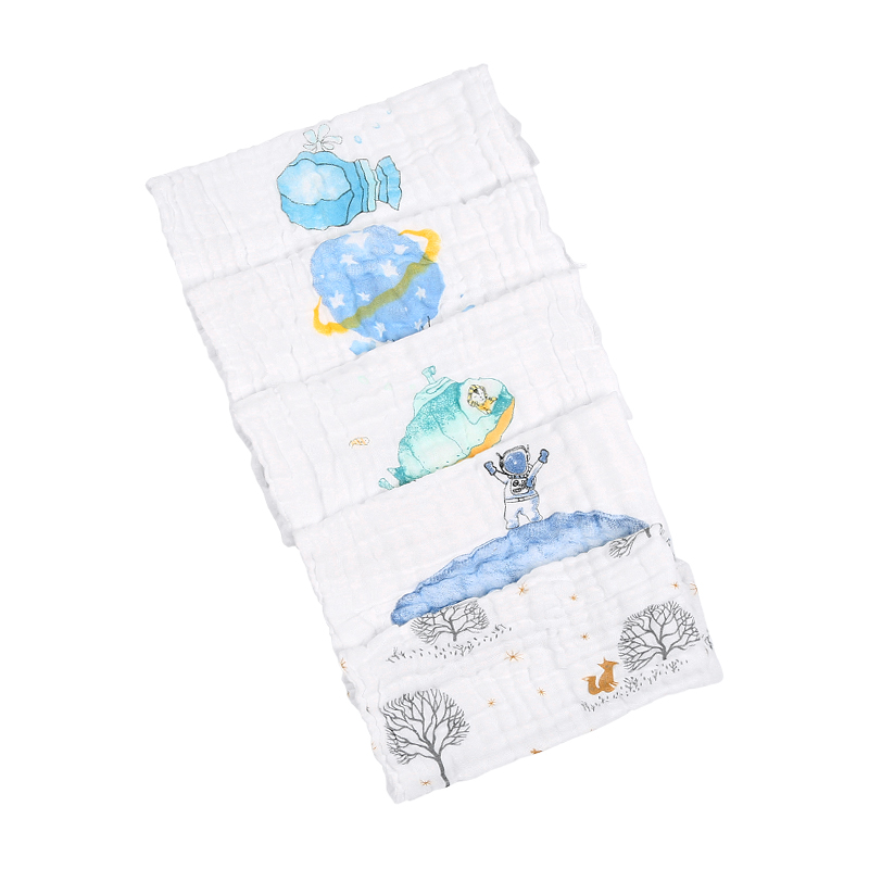 Baby Muslin Washcloths 5-Piece- Blue Dreamy