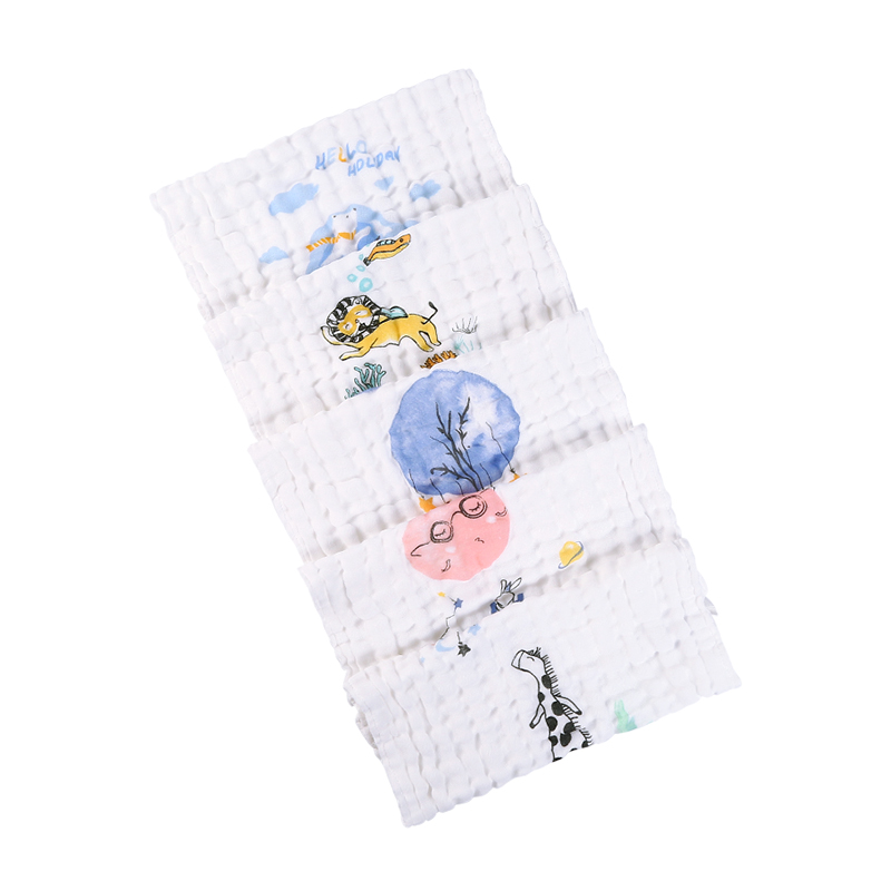 Baby Muslin Washcloths 5-Piece- Animal Adventure